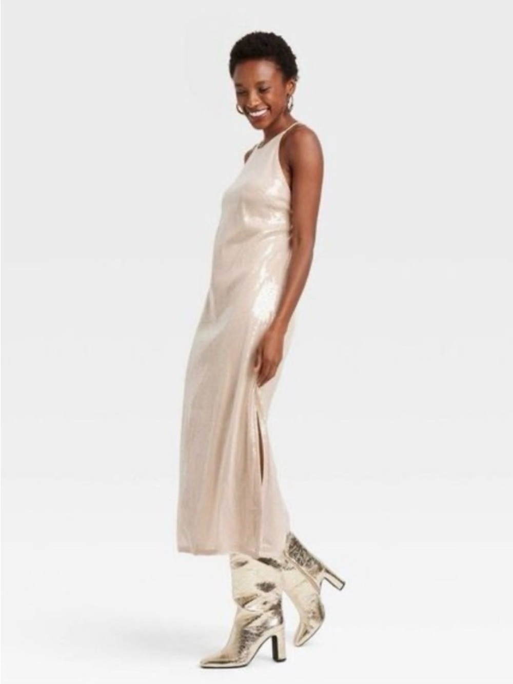 a new day Metallic Slip Maxi Dress - Champagne Gold